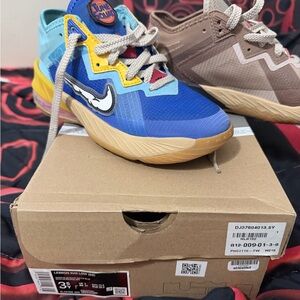 LeBron Nike Kids Sneakers - Blue, Yellow, and Tan